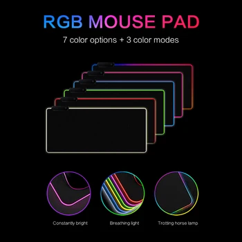 DATE BROASCA LED RGB Mouse Pad Mare, Mouse-Pad USB Cablu Iluminat Gaming Mousepad Non-alunecare 7 Opțiuni de Culoare Pentru PC si Laptop