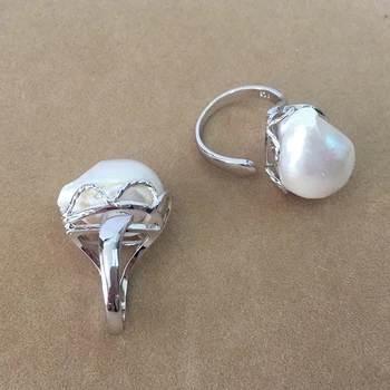 De apă DULCE PEARL INEL din argint 925 inel mare de aur baroc pearl inel .22x17 mm perla,placare cu aur, perle de culoare
