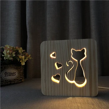 De lemn Lampa de Animale Drăguț kawaii Laba Pisica Lampa 3D USB LED Lumina Tabelul de Control Comutator de Sculptură în Lemn Lampa pentru Camera Copiilor Decor