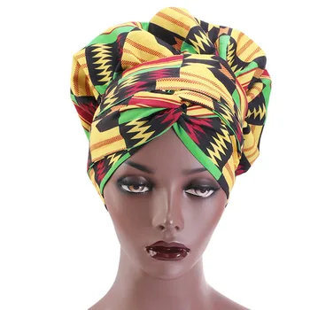De mari Dimensiuni din Africa de Imprimare Satin Capota cu Panglică Lungă Folie Dublu Strat Headwrap Ankara Model Femeile Par să Acopere Părul Folie Capac
