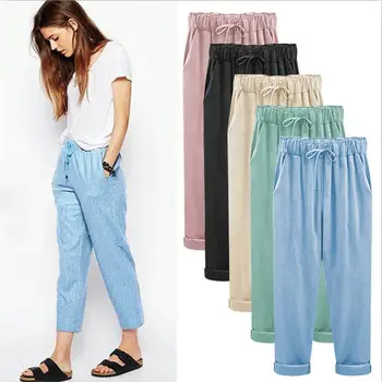 De vară 2020 lenjerie de pat din bumbac pantaloni femei plus dimensiune femei pantaloni casual pantaloni brand femei de mari dimensiuni pantaloni de creion M - 4XL 5XL 6XL 7XL