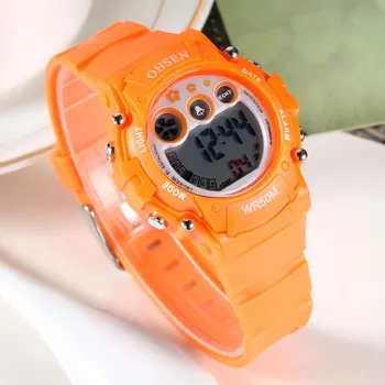 De Vânzare la cald OHSEN Băieți/Fete Copii Orange Electronice Digitale Ceasuri Sport Copii Ceas Militar de Cauciuc rezistent la apa Student Ceas