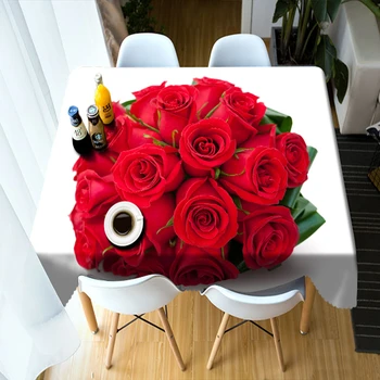 Decor de nunta 3d față de Masă Frumos Trandafir Rosu Flori Model Lavabil din Poliester Bumbac Dreptunghiulare si Rotunde fata de Masa
