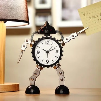 Deformarea robot Ceas Deșteptător creative elevii mici ceas deșteptător copii drăguț desene animate ceas de birou din metal Ceas Deșteptător