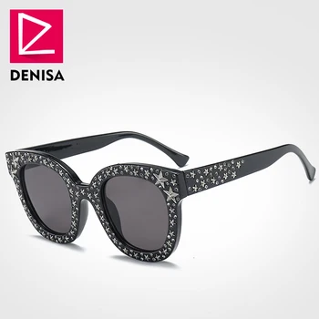DENISA Stele Împânzit Ochi de Pisica ochelari de Soare Moda pentru Femei ochelari de Soare Negru Cu Stele de Argint pentru Femei Ochelari de Soare de Lux Ochelari G5700