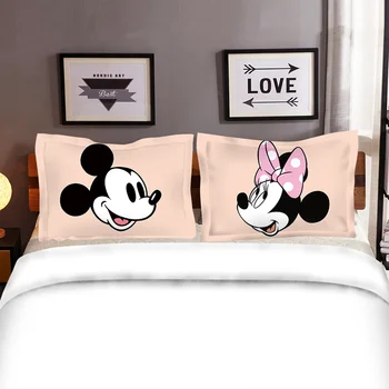 Desene animate Disney Mickey Minnie Set de lenjerie de Pat Twin Plin Regele Singur Dublu Plapuma Perna Fată Băiat copil Cadou