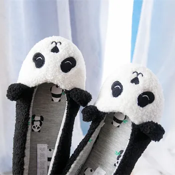 Desene animate drăguț Panda Femei de Iarnă Acasă, Papuci, Pantofi de Cald Non-alunecare Moale cu Talpi de piele de Căprioară de Moda Pantofi Plat Doamnelor Scurt de Pluș Papuci de casă