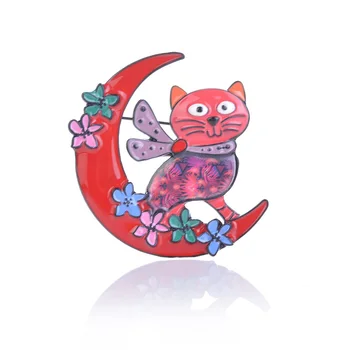 Desene Animate Pisica Brosa Email Aliaj Model Animal Pin Luna De Moda Bijuterii Floare De Înaltă Calitate Accesorii De Îmbrăcăminte 2019 New Sosire