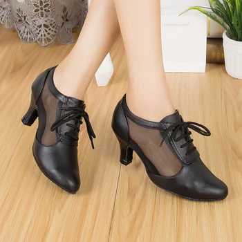 DILEECHI cadrele didactice de sex Feminin pantofi Negru din piele de dans Modern pantofi de piele de vacă Sala de dans pantofi pentru femei de companie