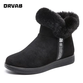 Dimensiunea 35-43 Pantofi Femei Cizme de Iarna Cald de Înaltă Calitate piele de Căprioară Negru Gri Alunecare pe Zăpadă Cizme Blana de Pluș Femei Cizme Pantofi de Bumbac