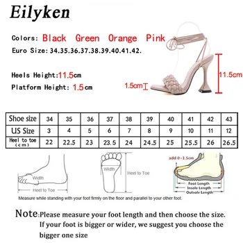 Eilyken Moda Țese din Piele PU pentru Femei Sandale Elegante Square Toe Glezna Cross-Curea Ciudat Tocurile Doamnelor Dantela-Up Pantofi de Partid