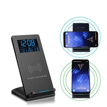 Electric, Ceas cu Alarmă cu Wireless Charging Stand Desktop Suport de Telefon Încărcător pentru Samsung iPhone Temperatura Ceas Digital LCD