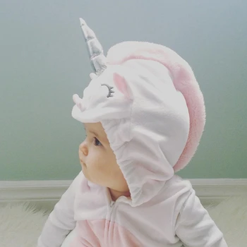 Emmababy copil fată băiat body fete cald 3D Unicorn cu Fermoar cu Gluga Costum costume Salopeta, Costume body Haine de Fată băiat