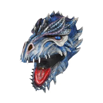 Eraspooky Realist Ice Blue Dragon Mască De Latex Costum De Halloween Elemente De Recuzită Pentru Adult Festival Petrecere Dinozaur Acoperit Capul Novelt Cadou