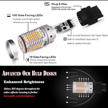 Erori Nu Hyper Flash Dual de Culoare Switchback Alb/Ambră 3157 12V 3155 T25 Becuri LED Pentru lumini de Zi/Lumini de Semnalizare