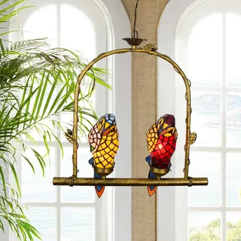 Europene Mediteraneene creative retro vitralii papagal candelabru lămpi villa bar restaurant living pasăre de lumină