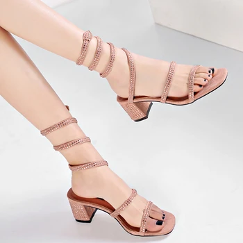 FamtiYaa Tocuri Femei Sandale 2020 Glezna Legat cu toc Înalt Femeie Sexy Sandale cu Legături Fete Sandalias Verano Mujer Pantofi