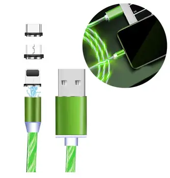 Fanshu 3 in 1 Magnetic USB de Mare Viteză prin Cablu USB la Micro Tip C IOS Incarcator Cablu Curge Lumina LED-uri pentru iphone Cablu Lightning