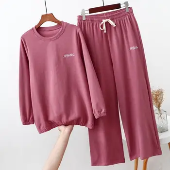 Fdfklak Nou Toamna Iarna Cald Sleepwear 2 Seturi de Piese Pentru Femei Pijamale de Bumbac Homewear M-XXL Dimensiuni Mari Pijama Pijama