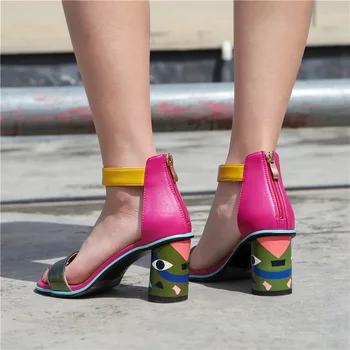 FEDONAS 2020 Femei Sandale Printuri de Înaltă Tocuri Petrecere de Vara, Pantofi de Nunta Microfibra Femeie Sexy Peep Toe Tocuri Pompe Noi de Sandale
