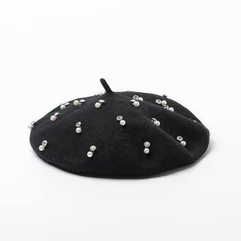 Femei Berete Pălărie de Moda Toamna Lână Nouă Berete Tricotate Cu Perle Strasuri Doamnelor Artist francez Beanie Bereta Pălărie ZZ-366