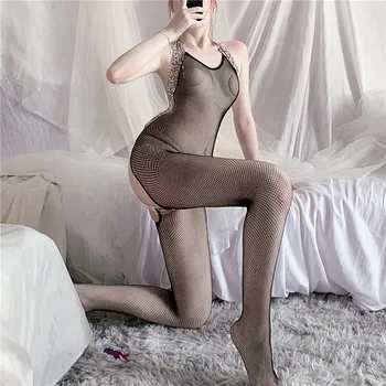 Femei Fishnet Bodystocking Sexy, Lenjerie Erotica, costume de o gâtului Costume Purta lenjerie de corp de sex Dresuri negre