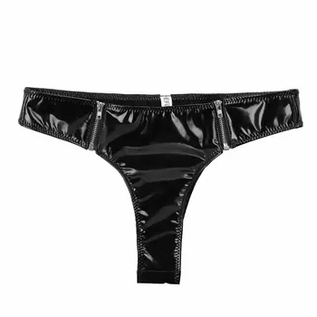 Femei Lenjerie intima Piele Strălucitoare Bikini Boxeri de Naștere Scăzut cu Fermoar Frontală Tanga Lenjerie de Chiloți Sexy Rave Polul Clubwear