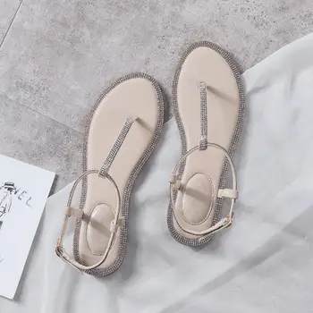 Femei Sandale 2020 Noi de Vara pentru Femeie Simplă Plat Spic Sandale Plate Cu Pietre Pinch Sandale de Plaja Pentru Fete