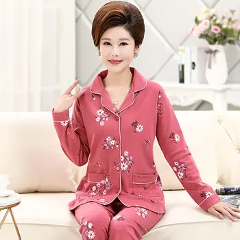 Femei Set de Pijama Bumbac Floral pentru Femei Haine Sleepwear Guler de Turn-down de sex Feminin Homewear Pijamale, haine de casă Pijamas Mujer