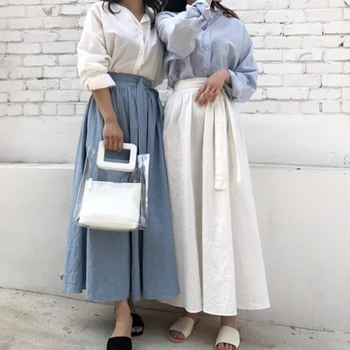 Femei Vara Bumbac Lenjerie de Mult Așteptat Fusta Tutu Faldas Mujer Moda 2018 Feminin-linie Bandaj Streetwear Talie Mare Jupe Etek