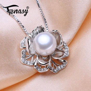 FENASY Naturale de apă Dulce Pearl Coliere Pentru Femei Boem Argint 925 Pandantiv Floare Cravată Colier Idee de Cadou