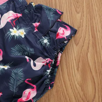 Fetita Vară sosirea Costume de Îmbrăcăminte Scurt Flare Maneca Pulover Romper de Lamaie Ananas Flamingo Imprimare Pătrat Guler