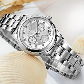 FNGEEN Femei de Lux Ceas Inoxidabil cu Diamante de Apelare Automată a Datei Automată Ceasuri Mecanice Roz Femeie Grațioasă Ceas reloj mujer