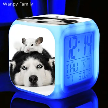 Foarte Drăguț Câine Husky LED Ceas desteptator 7 Culori Stralucitoare Digital Multifunctional Ceas Deșteptător cameră Copii Desktop Ceas Electronic Ceasuri