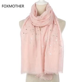 FOXMOTHER Noua Moda Femei Folie Argintiu Negru Triunghi Roz Model Geometric Hijab Eșarfă Șal