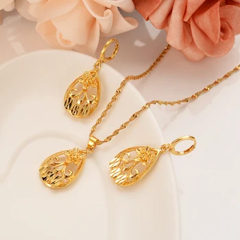 Frumos de Aur vintage Flower set de Bijuterii pentru femei Lanț Pandantiv Cercei Mireasa Nunta Bijoux ziua anniversarygift fete
