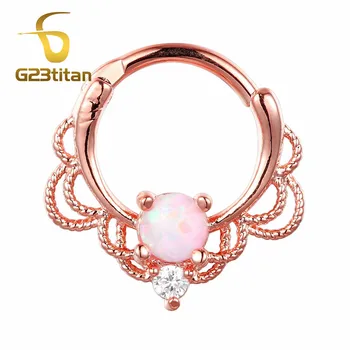 G23titan Crescut de Culoare de Aur cu Opal Sept Inel 16G Titan Polul Naturale Piatra Opal Nas Piercing Inele Fierbinte Bărbați Femei Bijuterii
