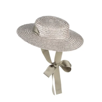 GEMVIE Refuz de Sus Plat Pălărie de Paie, Pălării de Vară Pentru Femei Panglică Plajă Capac Luntraș la Modă Palarie de Soare Cu Cureaua