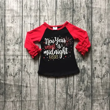 Girlymax fete pentru copii de anul nou dorește miezul nopții pupici boutique top t-shirt rosu negru t-shirt haine de bumbac haine foc de artificii