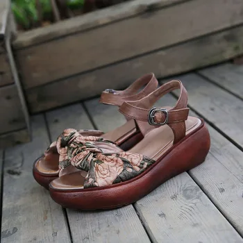 GKTINOO Femei Sandale de Vară 2020 Piele naturala Sandale Gladiator Pantofi de Femei de Moda Pene Casual Pantofi Sandale lucrate Manual