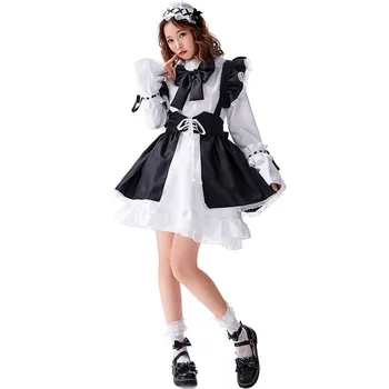 Gothic Lolita Maid Dress Costume Cosplay Costum pentru Fete Femeie Chelneriță Menajera Petrecere, Costume de Scenă Sfinților Costume Cosplay
