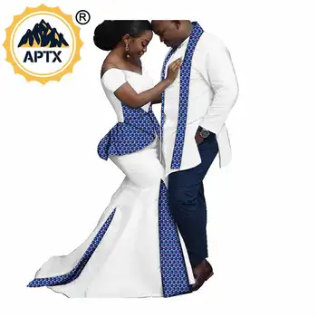 Haine africane Haine Potrivite pentru Cupluri Femei Ankara Imprimare Rochii de Partid Moda Barbati Top și Eșarfă Costume S20C013