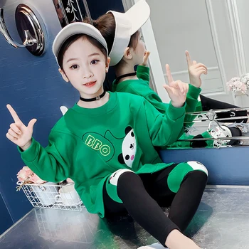 Haine pentru copii primavara toamna fată de desene animate broderie versiunea coreeană cu mâneci lungi tricou cu sacou+jambiere copil haine de calitate