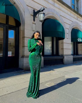 Halat Femme Verde Mâneci Lungi Rochii De Seara 2020 Moda Couture Arabă Sirena Formale Rochii De Bal Femeie Noapte De Petrecere, Rochii
