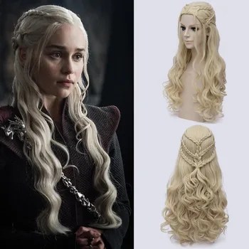 Halloween femei Daenerys Targaryen Cosplay Peruca Sintetica Par Lung Ondulat Blond Dragon de Mama Peruci