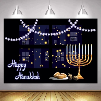 Hanukkah Fundal Fotografie Lumanare Happy Holiday Party Star Hashanah Fotografie De Fundal Menora Evreiască Decor Chanukah Banner