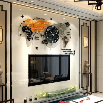 Hartă a Lumii 3D Acril Ceas de Perete Modern de Mare Decor de Perete Ceasuri Ceas pentru Camera de zi Dormitor Canapea Fundal de Perete Decor Acasă