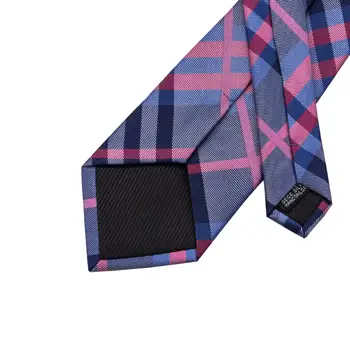 Hi-Cravată Violet Carouri Mari Bărbați Cravată Set de Lux Albastru Cravate de Mătase Pentru Bărbați Fashion Design Batista Butoni Set de Nunta de Calitate Cravata