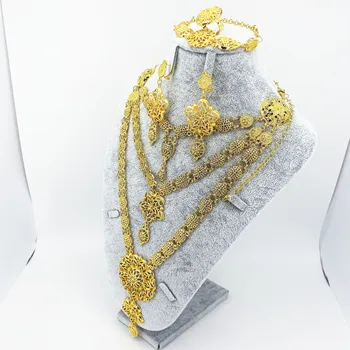 HOT de Moda de nuntă Dubai Africa Nigeria din Africa set Bijuterii de aur-culoare colier Cercei romantic femeie de Mireasa Seturi de Bijuterii