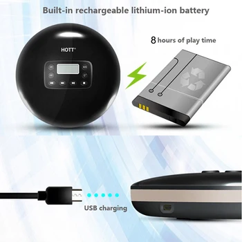HOTT 711T Portabil Bluetooth CD Player Personale Walkman-ul cu LED-uri, CD-Player cu Jumper Electronic de Protecție la Șocuri Functio